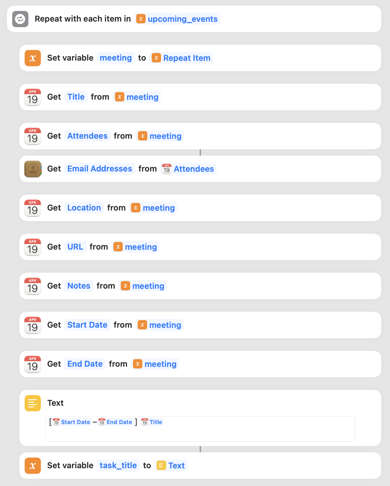 PMD doesn't support updating existing calendar event tasks in Things, but all the conditional logic is there to add it in a future update.